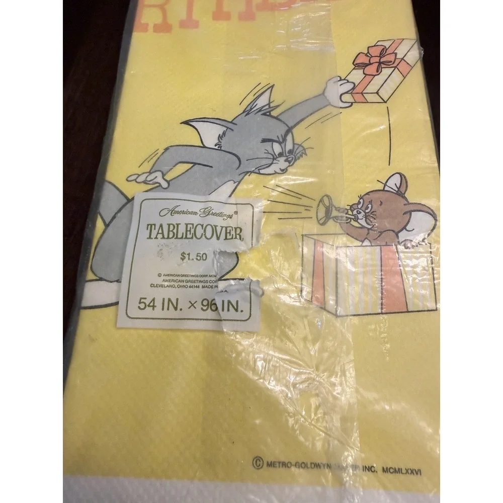 Vintage American Greetings Tom & Jerry Birthday Paper Tablecloth 54x96 lot of 2